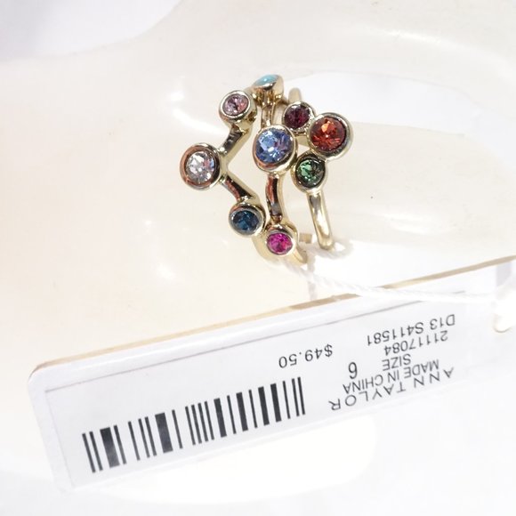 Ann Taylor Gold Gem Stone Rainbow Crystal Stackable RING NWT 49 Sz 8 - Picture 3 of 5